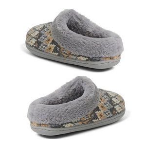 new SMALL Cozy Mountain Fairisle Knit-top Slippers Women’s Sz 5-6 Grey Blue Tan